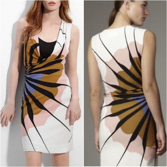 Dianne Von Furstenburg 100% Silk Burst Abstract Print Gathered Dress - Picture 1 of 15